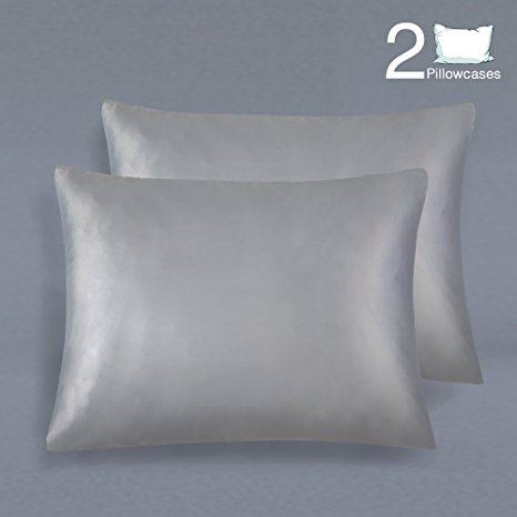 NTBAY Silky Satin Pillowcases Set of 2, Super Soft and Luxury, Hidden Zipper Design, 20"x 26" Grey