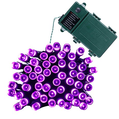 Qedertek Battery Operated Lights, Halloween String Lights 50 LED 13.1ft Decoration Lighting with 8 Modes for Holiday, Party, Garden, Patio, Xmas, Lawn (Purple)