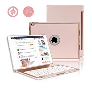 iPad Pro 10.5 Keyboard Case, G-TING 7 Colors Adjustment Backlit and Breathing Light Wireless Keyboard with Ultrathin, Aluminium, 360° Rotatable Cover for 2017 iPad Model (Rose Gold)