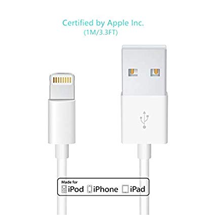 Apple iPhone/iPad Charging/Charger Lightning to USB Cable[Apple MFi Certified] Compatible iPhone Xs Max/Xr/Xs/X/8/7/6s/6plus/5s,iPad Pro/Air/Mini,iPod Touch(White 1M/3.3FT) Original Certified