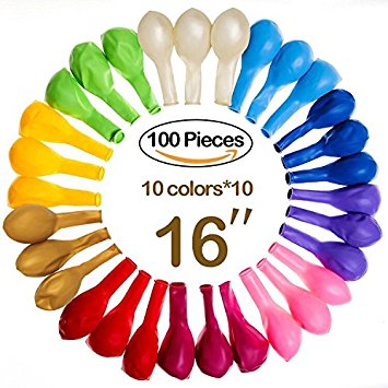 Onshine 10 Color Balloons 100 PCs Premium Bright Color Latex Helium Balloons for Wedding Birthday Party Decorations and Celebration Events
