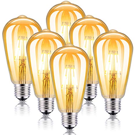 Kohree Led Edison Bulbs Vintage LED Light Bulbs 4W Dimmable Filament Light Bulb, E26 2300K Amber Warm White, 40W Equivalent, Antique Style, Elegant Amber Tinted Lens (6-Pack)