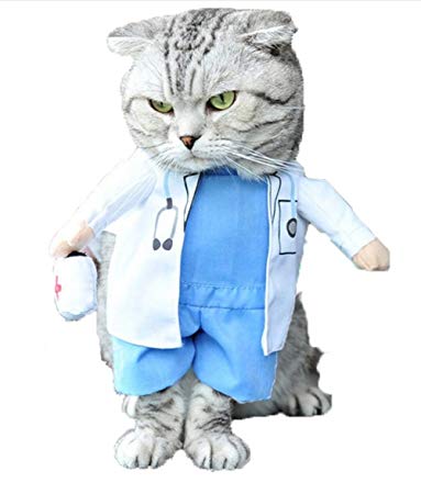 Mikayoo Pet Dog Cat Halloween Costume Doctor Nurse Costume Dog Jeans Clothes Cat Funny Apperal Outfit Uniform