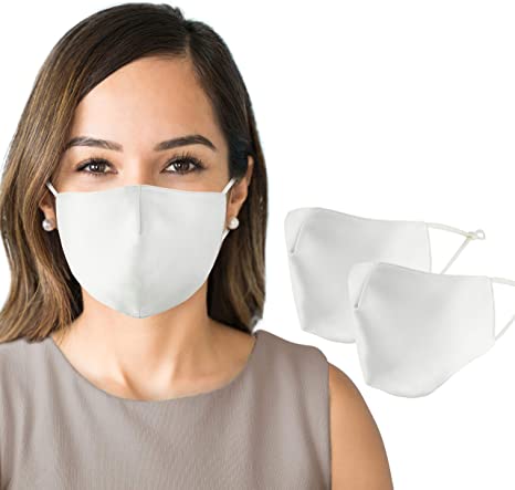 Reusable Face Mask for Women (2 Pack) Organic Cotton Polyester Spandex - Most Optimal Fabric Combination for Breathable & Effective Protection | Cloth Face Mask Washable - White: 72" Atalpha