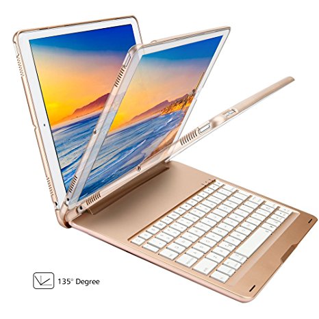 New iPad pro 10.5 Case with Keyboard,KIWETASO Ultra Slim 7 Colors Backlit aluminium Clamshell Keyboard Smart Protective Case and Cover for Apple iPad 10.5 inch 2017 Model(Gold)