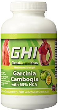GHI Garcinia Cambogia Extract 65% HCA Maximum Gold Strength, 180 Veggie Capsules, 3,000mg Daily Dosage Pure 100% Natural Weight Loss Diet Pill Supplement -- 100% Money Back Guarantee