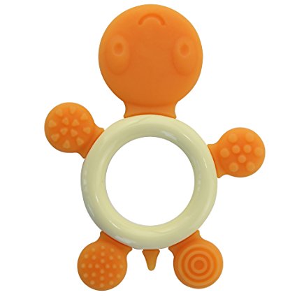 Biubee Baby Ring Teether - Infant Teething Toy Orange Tortoise