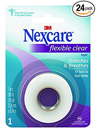 Nexcare Flexible Clear First Aid Tape, 1-Inch x 10-Yard Roll (Pack of 24)