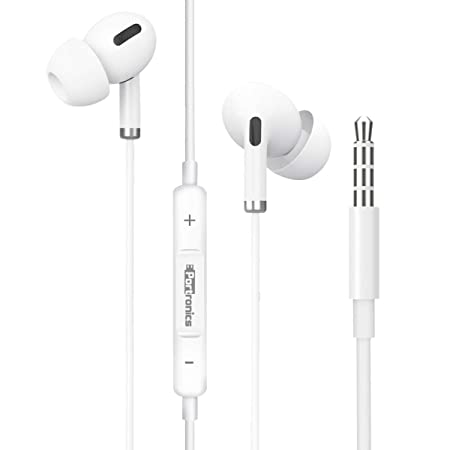 Portronics Conch Delta POR-1146 in-Ear Wired Earphone, 1.2m Tangle Free Cable, in-Line Mic, Noise Reduction, 3.5mm Aux Port and High Bass, for All Android & iOS Devices(White)