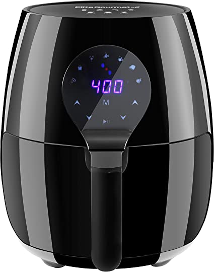 Elite Gourmet EAF5317D# Digital 5.3Qt Hot Air Fryer 7 Menu Functions 1350W Oil-Less Healthy Cooker, Timer & Temperature Controls, PFOA/PTFE Free, Black