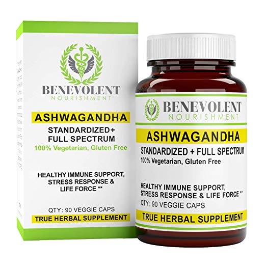 Ashwagandha Blend – Anxiety & Stress Relief – 1.5% Root Extract + Organic Root Powder | Guaranteed Potency | Mood & Energy Support. 100% Vegetarian and Gluten Free. 90 Veggie Capsules.