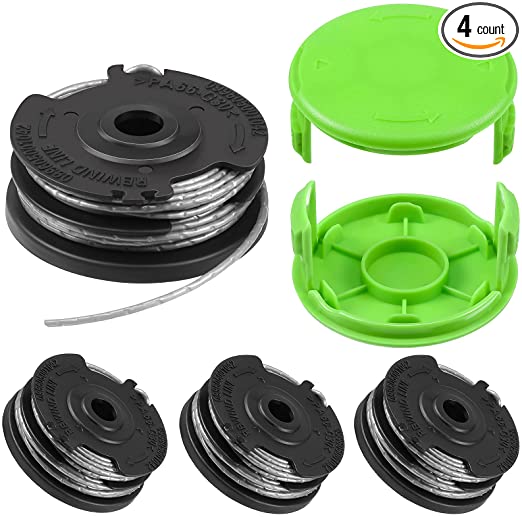 Mudder 2900719 Line Trimmer Replacement Spools and 3411546A-6 Trimmer Spool Cap Spool Cap Compatible with Greenworks 2101602 and 2101602A (4 Pieces)