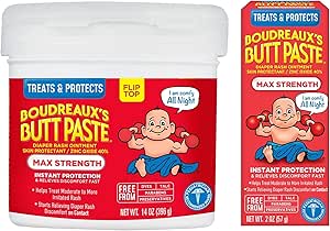 Boudreaux's Butt Paste Maximum Strength Diaper Rash Cream, Ointment for Baby, 2 oz Tube & 14 oz Jar