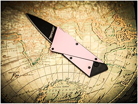 Credit Card Sized Folding Wallet Knife- Perfect Pocket or Survival Tool With Durable, Polished Stainless Steel.. You'll Love It!! (Pink)