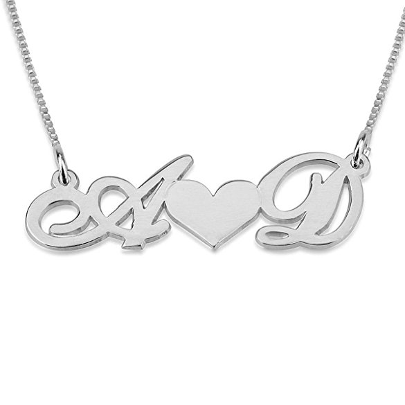 HACOOL Personalized Name Necklace Solid Sterling Silver Heart Necklace Custom Made with Any 2 Initials