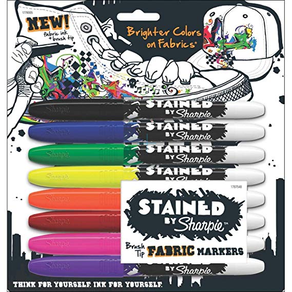 Sharpie 1779005 Stained Fabric Markers, Brush Tip, Assorted Colors, 8-Count (Limited Edition)