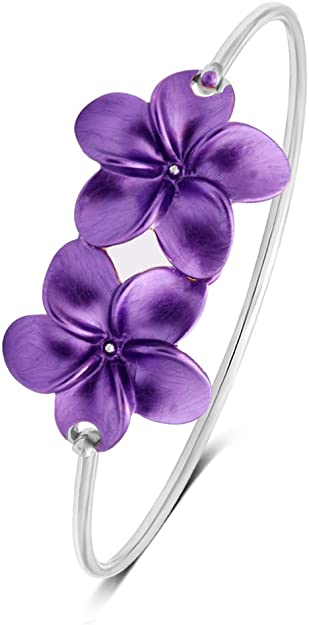 MANZHEN 3 Colors Plumeria Flower Bangle Purple Floral Flower Hook Bangle Bracelet Bridesmaid Gift