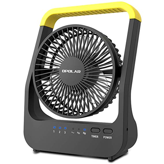 OPOLAR D-Cell Battery Operated Desk Fan with Timer, Portable Camping Cooling Fan with Strong Airflow, 4 D Batteries (Not Included) or USB Powered, 360° Rotation & 3 Speeds, for Home Office Outdoor