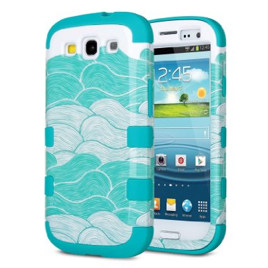 Galaxy S3 Case S3 Case - ULAK  Shock Resistant Series  Hybrid Rubber Case Cover for Samsung Galaxy S3 III i9300 3in1 Hard Plastic Soft Silicone Ocean-Blue Silicone