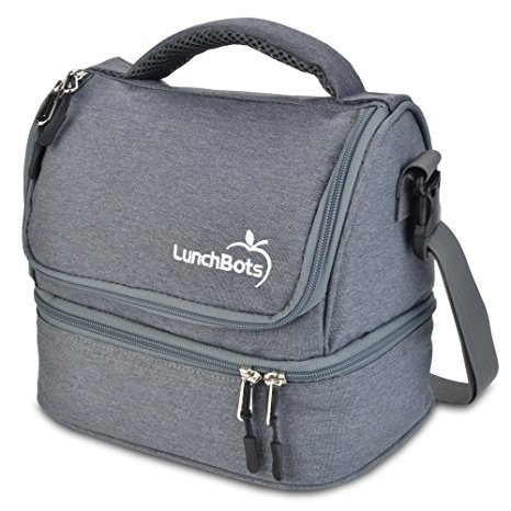 LunchBots Duplex Insulated Lunch Bag - Dual Section Design Fits LunchBots Uno, Duo, Trio, Quad, Rounds, Bento Cinco Perfectly - Roomy Thermal Lunch Bag for Kids and Adults - Gray