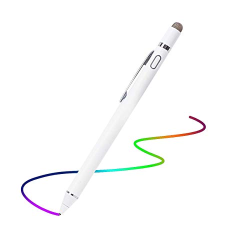 Stylus Pen for Touch Screens, Active Digital Pencil 1.5mm Fine Tip Smart Pen Rechargeable Drawing Stylus Compatible with iPhone iPad Mini/Air Smartphones & Tablets by BAGEYI (White)