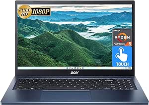 acer Aspire 3 2023 Newest Laptop for Student, 15.6" FHD IPS Touchscreen Computer, AMD Ryzen 5 7000 Series, 8GB RAM, 1TB SSD, AMD Radeon Graphics, Bluetooth, Wi-Fi 6, Windows 11 Home