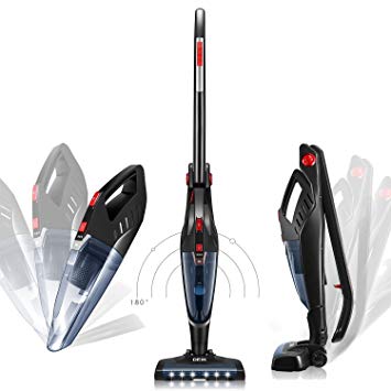 Vacuum Cleaner, Deik 2 in 1 Cordless Vacuum, (2nd Gen: Upgraded Motor and Brush) High Power and Long Lasting, Hand vacuum cleaner with 22.2V Li-ion Battery, Rechargeable Upright Charging Base, Black