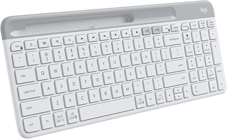 Logitech K585 Multi-Device Slim Wireless Keyboard, Built-in Cradle for Device; for Laptop, Tablet, Desktop, Smartphone, Win/Mac, Bluetooth/Receiver, Compact, Easy Switch, 24 Month Battery - Off White