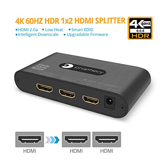 gofanco Prophecy Intelligent 1x2 HDMI Splitter 4K 60HZ HDR - 4:4:4, 3D, HDMI 2.0a, HDCP 2.2, EDID, 18Gbps, Auto Scaling & HDCP detection, Low Heat, Cascadable, Firmware Upgradeable, 2 port 1 in 2 out