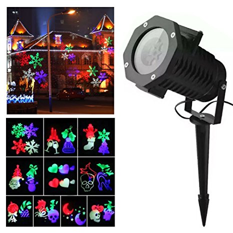 Christmas Light Projector, YTE Rotating Led Projection Light Snowflake Spotlight, Multi 10pcs Pattern Lens Landscape Led Light Show Xmas Shower for Holiday, Party, Wall, Halloween Decoration
