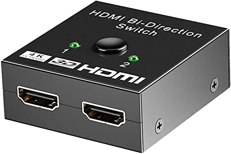 Bi-Directional HDMI Switch, 2 Port Selector Box, HDMI Switcher 2 in 1 Out, HDMI Splitter 1 in 2 Out, Supports 4K 3D 1080P for PS4/PS3, Xbox, HDTV, Roku etc, HD-Ready, Monitors