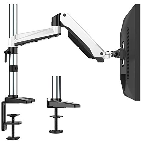 HUANUO Monitor Stand - Premium Gas Spring Single Arm Monitor Desk Mount Fits 17 to 32 Inch Computer Screens, Height Adjustable Aluminum VESA Bracket with C Clamp and Grommet Kit