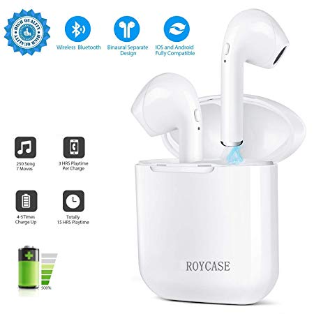 roycase Bluetooth Headphones 4.2 Wireless Earbuds Mini In-Ear Earphones with stereophone/Charging Case/anti-sweat noise canceling microphone for All smartphones