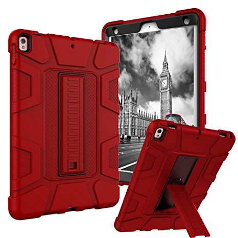 iPad Pro 10.5 Case, Dake 3-Layer Kickstand Defender Heavy Duty Shockproof Full-body Protective Case for Apple iPad Pro 10.5 inch 2017 Release Red