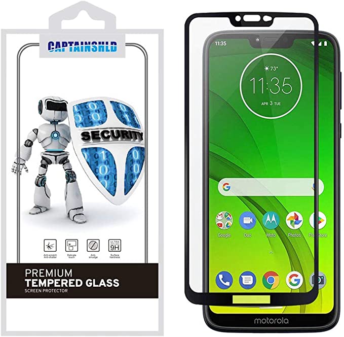 (2 Pack) CaptainShld for Motorola (Moto G7 Power) Tempered Glass Screen Protector, (Full Screen Coverage) Anti Scratch, Bubble Free (Black)