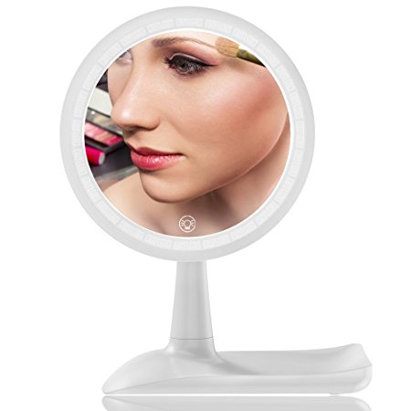 RUIXINLI Makeup Mirror with Rechargeable LED Lighting (USB Charger) - Round Shaped Touchscreen Dimmable LED light Vanity Mirror (White)