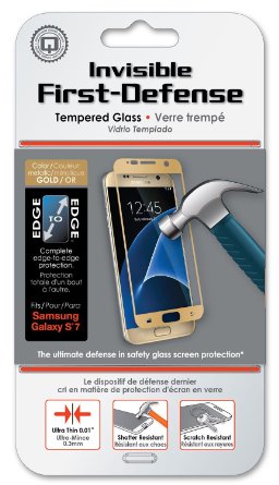Qmadix Invisible First-Defense Edge to Edge Tempered Glass Screen Protector for the Samsung Galaxy S7 (Full Screen Coverage) (Gold)