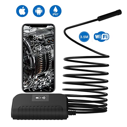 MoKo WiFi Endoscope 2.0 MP HD Wireless Borescope Inspection Camera 11.5Ft Semi-Rigid Snake Camera for Android and iOS Smartphone, iPhone, iPad, Tablet - Black