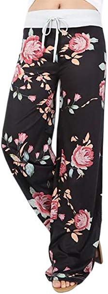 Artfish Women's Loose Baggy Yoga Long Pants Floral Printed Trousers Flowy Beach Pants