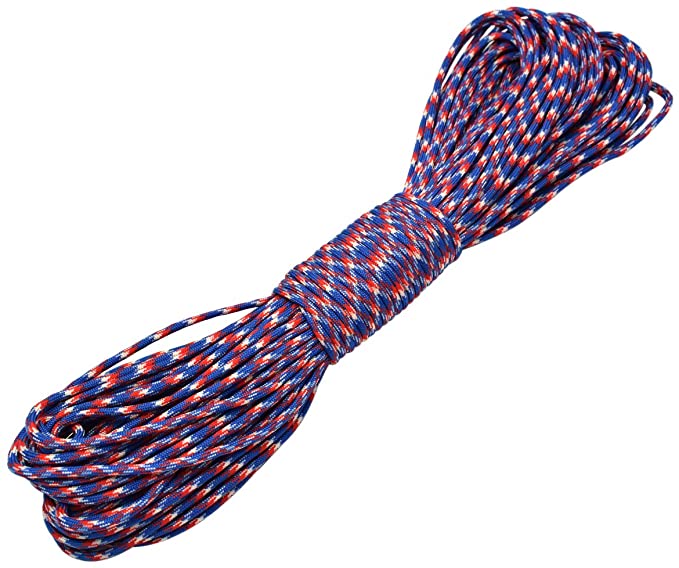 100ft Type III 7 Strand Core Paracord 550 Parachute (23# Red Blue White)