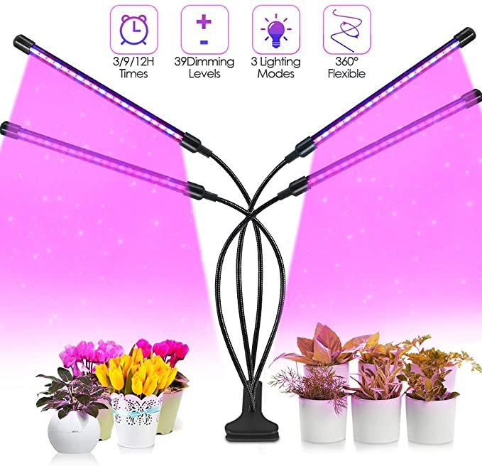 BabyNora Grow Light, 2020 Upgraded Grow Light for Indoor Plants with 4 Adjustable Goose Necks 9 Dimmable Levels for Plants Growth with 3/9/13H Timer for Indoor Small Plants