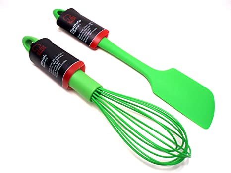 Premium Silicone Wire Whisk & Spatula Set (Green)