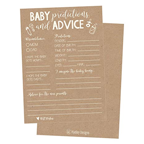 50 Rustic Advice and Prediction Cards for Baby Shower Game, New Mom & Dad Card or Mommy & Daddy to Be, for Girl or Boy Babies, New Parent Message Advice Book, Fun Gender Neutral Shower Party Favors