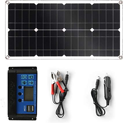 Solar Panel 40W 18V 12V Bendable Flexible,Solar Car Battery Charger Portable Trickle Charger with Cigarette Lighter Plug,Charging Clip Line fo Module for 12 Voltr Boat with 10A Charge Controller