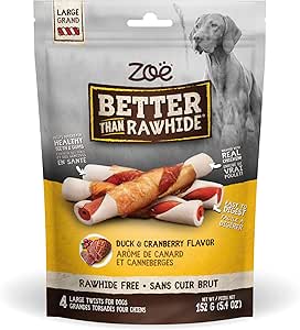 Zoe Better Than Rawhide Dog Treats - Duck & Cranberry Flavour - 152g (5.4 oz) - 4 Large Twists