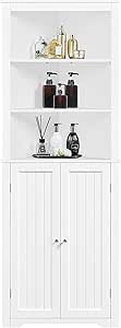 Yaheetech Meuble/Armoire Rangement Salle de Bain, Meuble d'angle Toilette Haute Blanche avec Placards Tablettes Réglables et 3 Étagères 60 x 31,5 x 163 cm Salon Chambre Cuisine