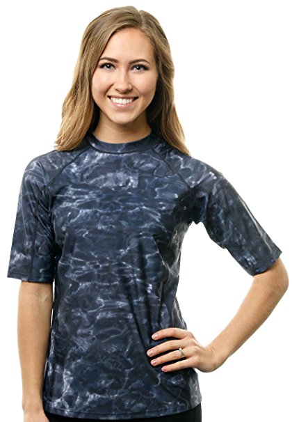 Aqua Design Women UPF Short Sleeve LooseFit Sun Protection Rash Guard Surf Shirt