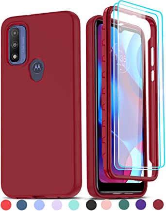 LeYi for Moto G Pure Phone Case, Moto G Pure Case with [2 x Tempered Glass Screen Protector], Full-Body Shockproof Soft Liquid Silicone Protective Phone Case for Motorola Moto G Pure, Wine Red