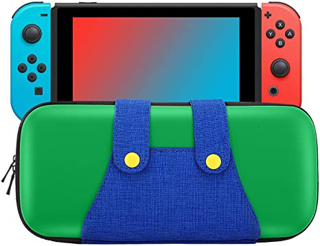 MoKo Carrying Case Compatible with Nintendo Switch/Switch OLED Model (2021), Portable Protective Hard Shell Cover Travel Carrying Case Storage Bag with 10 Game Cartridge Holder – Green   Blue