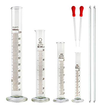 Glass Graduated Measuring Cylinder Set 100ml 50ml 25ml 10ml With 2 Glass Stirring Rod and 2 Dropper by Superlele